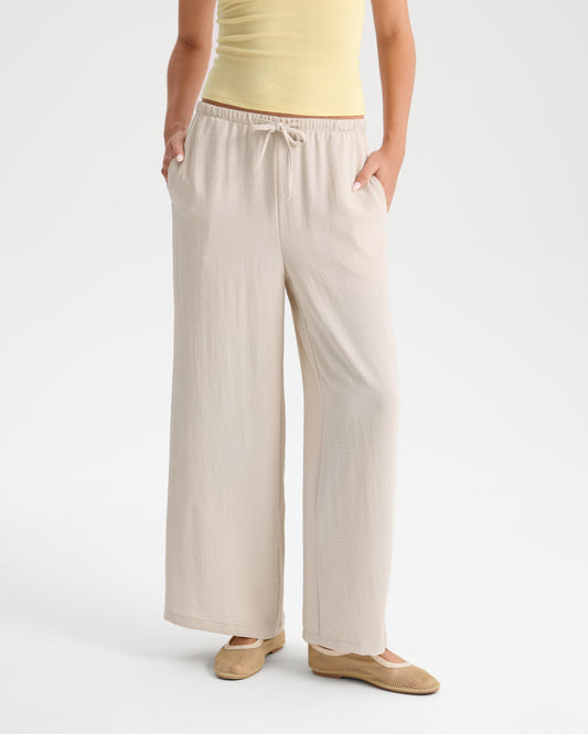 Linen-Like Drawstring Wide Leg Pants