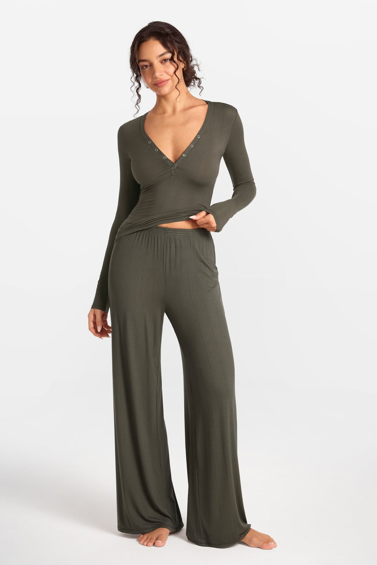SOULVOR Wide Leg Casual Pants Deep Moss Green