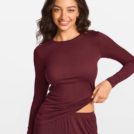 SOULVOR Long Sleeve Crew Neck T-Shirt Rum Raisin